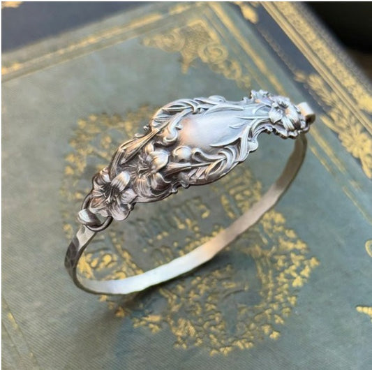 Handmade Sterling Spoon Bangle - Crafted from Authentic Vintage Silverware