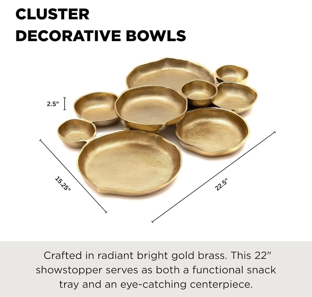 🍽️ Cluster Accent Bowls – Shiny Gold Brass Snack & Appetizer Serving Dish