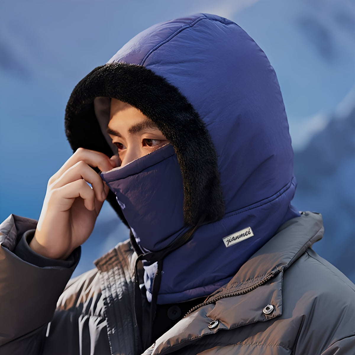 Plush-Lined Thermal Hat with Face Mask - Full Head & Face Protection for Extreme Cold, Unisex Comfort for Skiing/Mountaineering