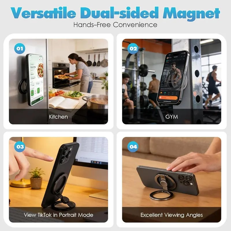 Phone Stand & Fidget Spinner Combo, Dual Magnetic Ring Stand, Foldable, 360° Rotation