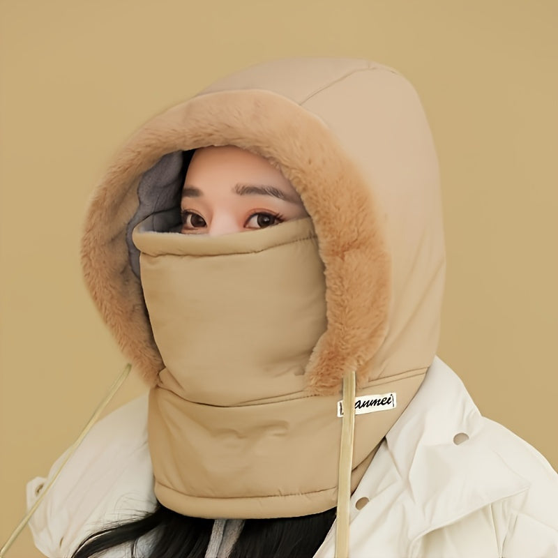 Plush-Lined Thermal Hat with Face Mask - Full Head & Face Protection for Extreme Cold, Unisex Comfort for Skiing/Mountaineering