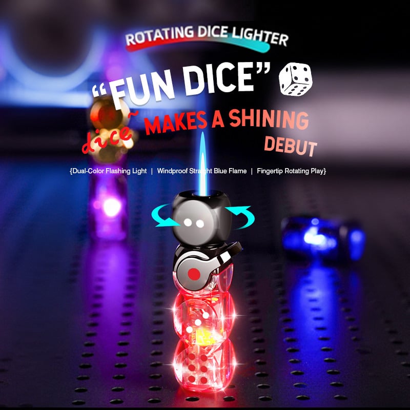 🎲 360° Spinning Dice Lighter 🔥 Windproof Jet Blue Flame, LED, Refillable EDC Gadget