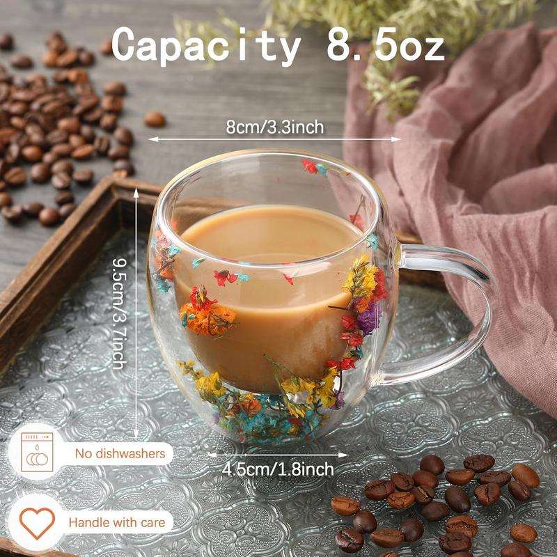 Transparent Double Glass Flower Tea Cup 350 ml