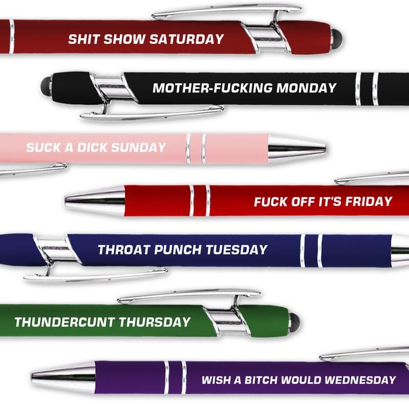 Funny Stress-Relief Daily Quotes Metal Ballpoint Pen Set (7 Pcs) |