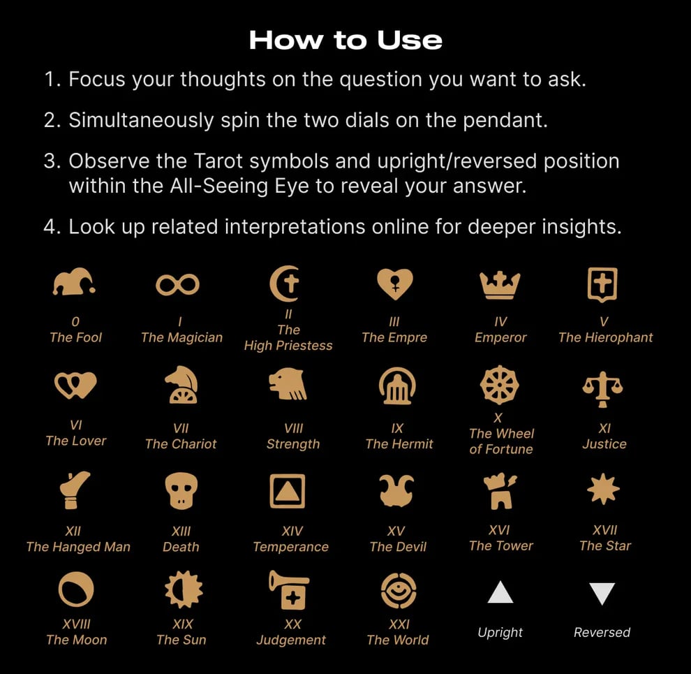 Handmade Tarot Vision Pendant: Connect to Cosmic Wisdom Anytime（Cheat Sheet Included)