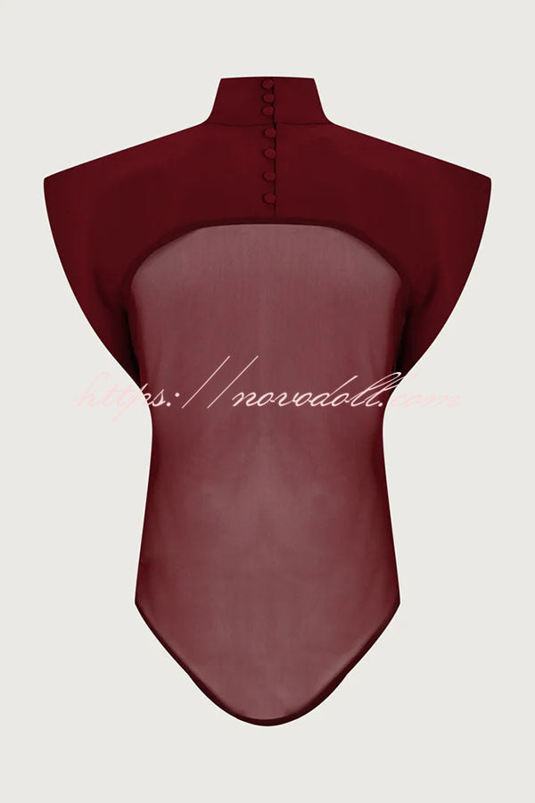 Vita Mesh Patchwork High Neck Wide Sleeve Bodysuit and High Rise Pocket Slit Pants Set