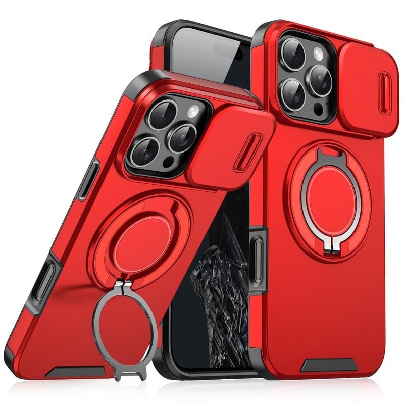 Case with Slide Camera Cover & Rotatable Ring Kickstand,  Grade Shockproof Protective Case for iPhone 11/12/13/14/15/16/17 Series
