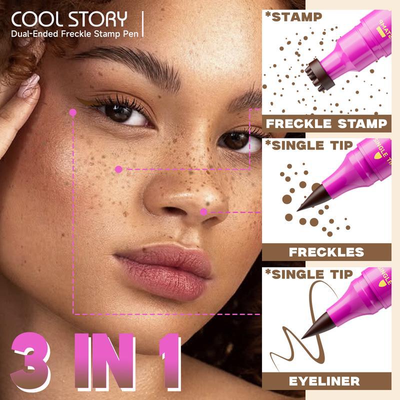 Waterproof Freckles Pen: Faux Freckle Stamp and Fine Tip Eyeliner for Realistic