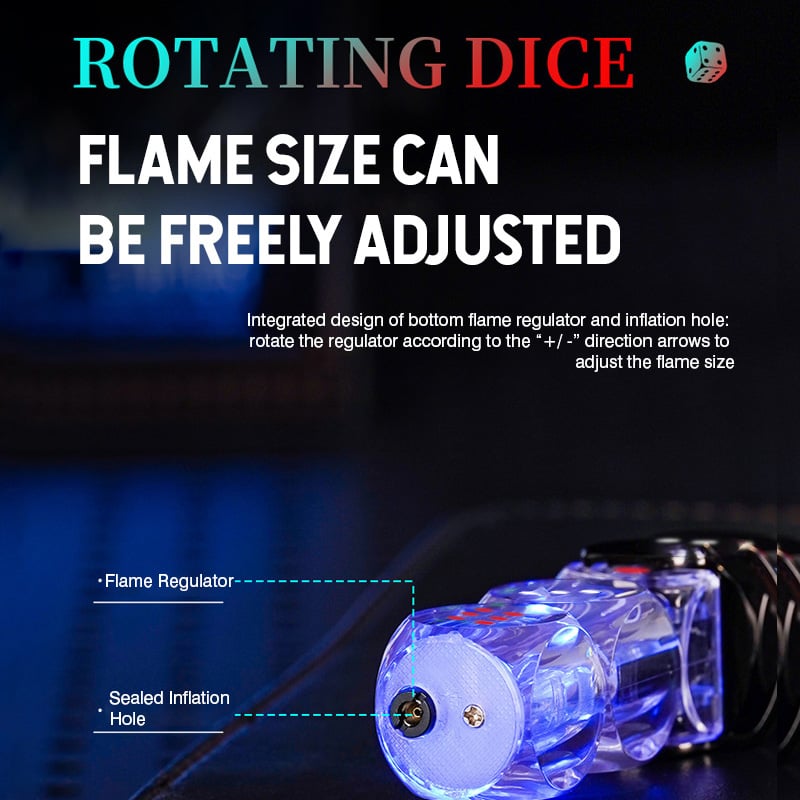 🎲 360° Spinning Dice Lighter 🔥 Windproof Jet Blue Flame, LED, Refillable EDC Gadget