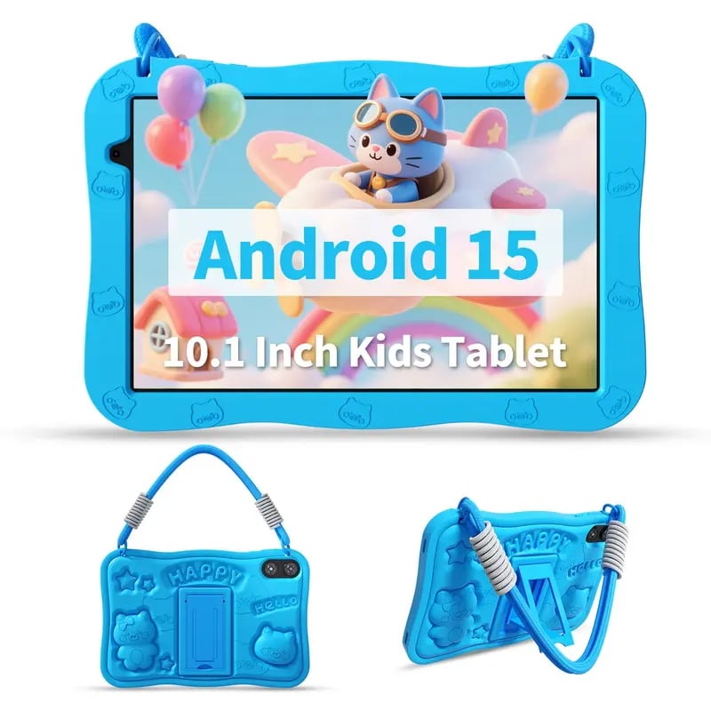 10.1 Inch Kids Tablet Android 15 8GB+32GB 6000mAh Shockproof Silicone Case Educational Tablet for Toddlers 📚