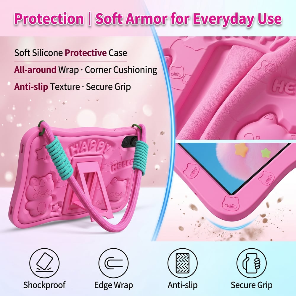 10.1 Inch Kids Tablet Android 15 8GB+32GB 6000mAh Shockproof Silicone Case Educational Tablet for Toddlers 📚