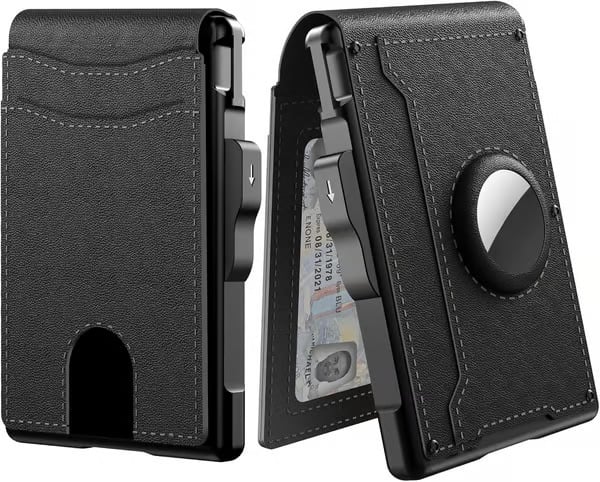 Men's Simple Bifold Wallet- with Pop Up Aluminum Case Money Clip Slim Leather Slots Credit Card Holder RFID Blocking Bifold Minimalist Wallet(🎁Perfect Gift)