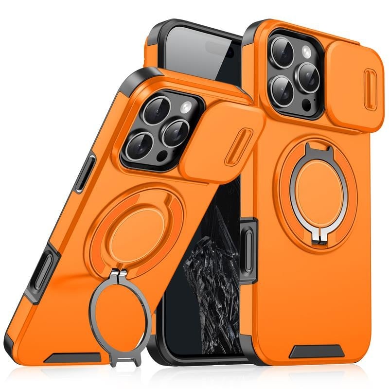 Case with Slide Camera Cover & Rotatable Ring Kickstand,  Grade Shockproof Protective Case for iPhone 11/12/13/14/15/16/17 Series