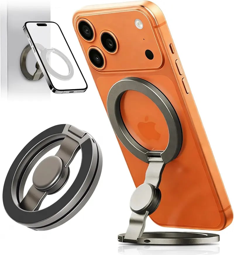 Phone Stand & Fidget Spinner Combo, Dual Magnetic Ring Stand, Foldable, 360° Rotation