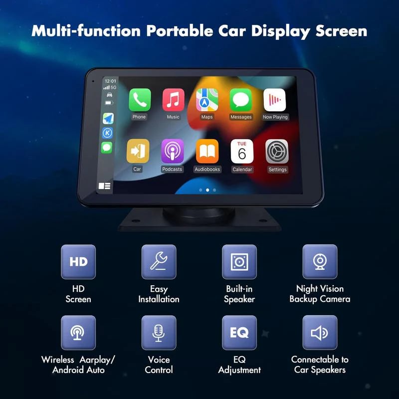 Portable Carplay Screen-Wide-Compatibility Multi-Device Car Infotainment System