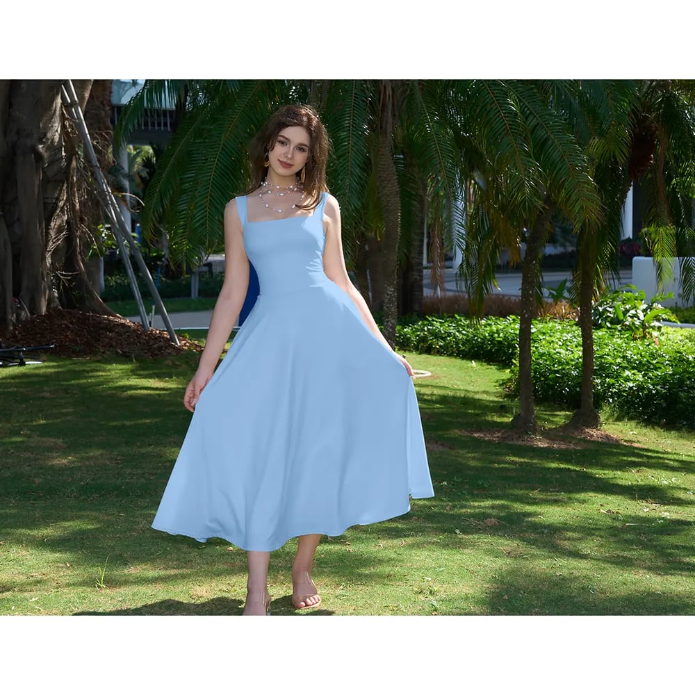 Women's Sleeveless Square Neck A-Line Maxi Dress with Pockets