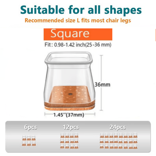 Square Chair Leg Protectors for Hardwood Floor Fits All Shape Chair Mat for Wood and Tile Floors. Chair Leg Universal Cover Elastic Mold