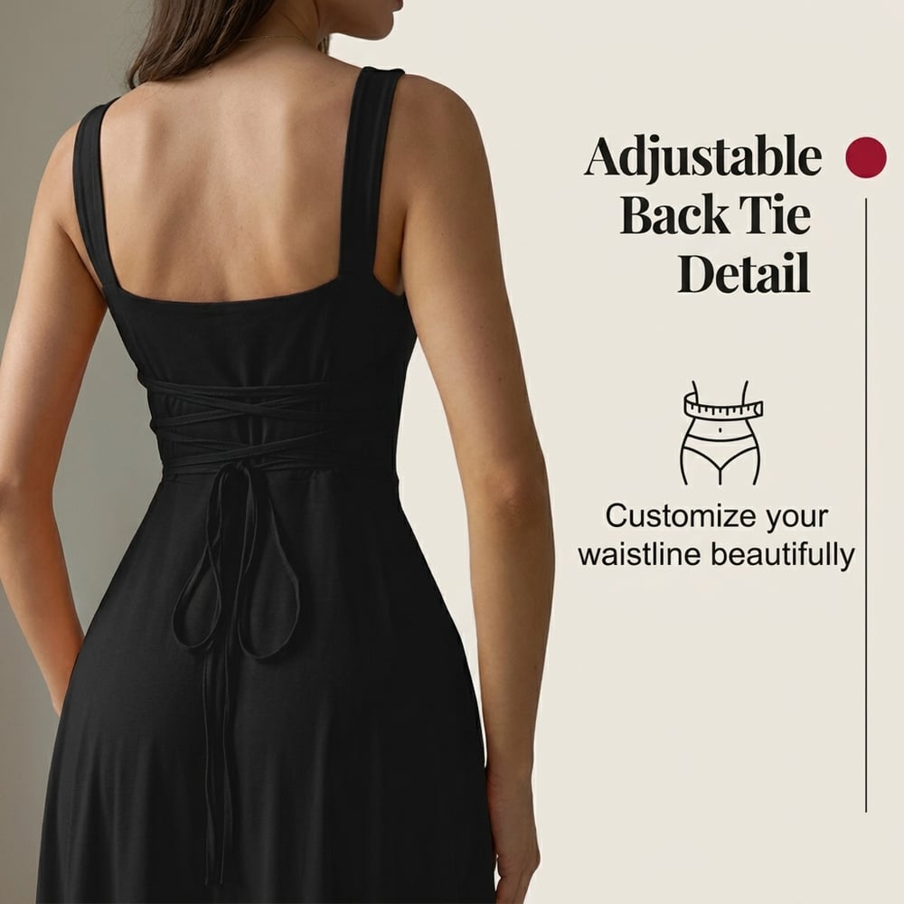 Women's Sleeveless Square Neck A-Line Maxi Dress with Pockets