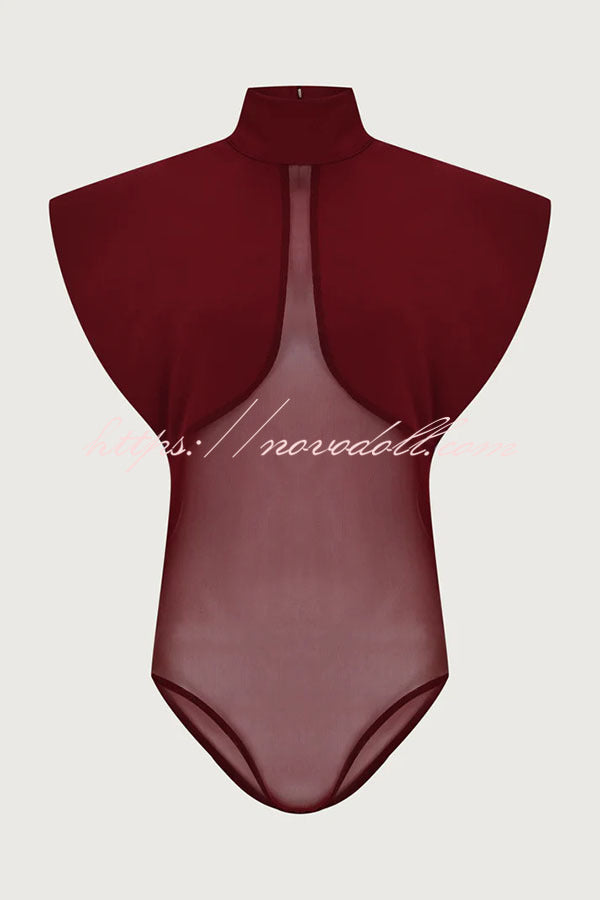 Vita Mesh Patchwork High Neck Wide Sleeve Bodysuit and High Rise Pocket Slit Pants Set
