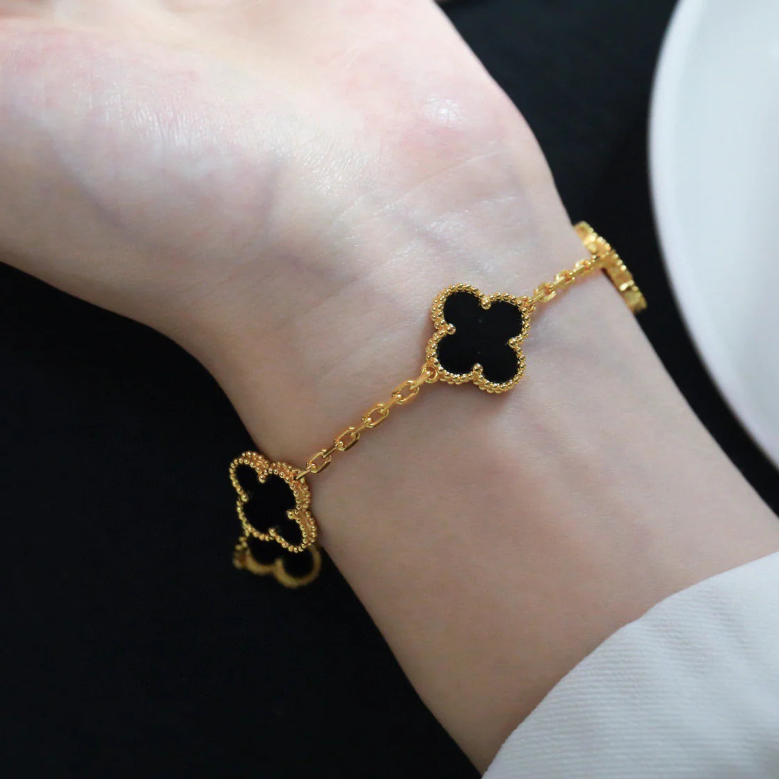 [Plus Jewelry]CLOVER  5 MOTIFS BLACK ONYX BRACELET