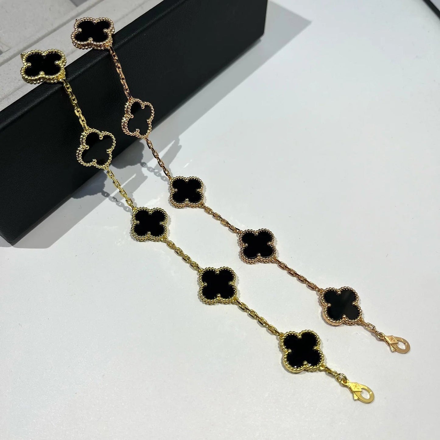 [Plus Jewelry]CLOVER  5 MOTIFS BLACK ONYX BRACELET