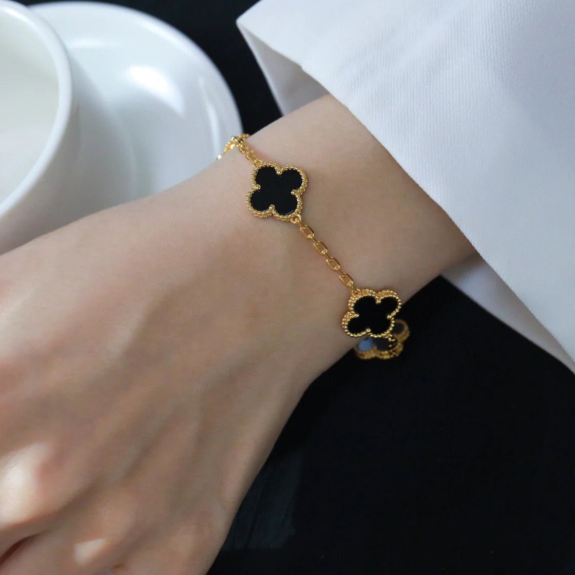 [Plus Jewelry]CLOVER  5 MOTIFS BLACK ONYX BRACELET