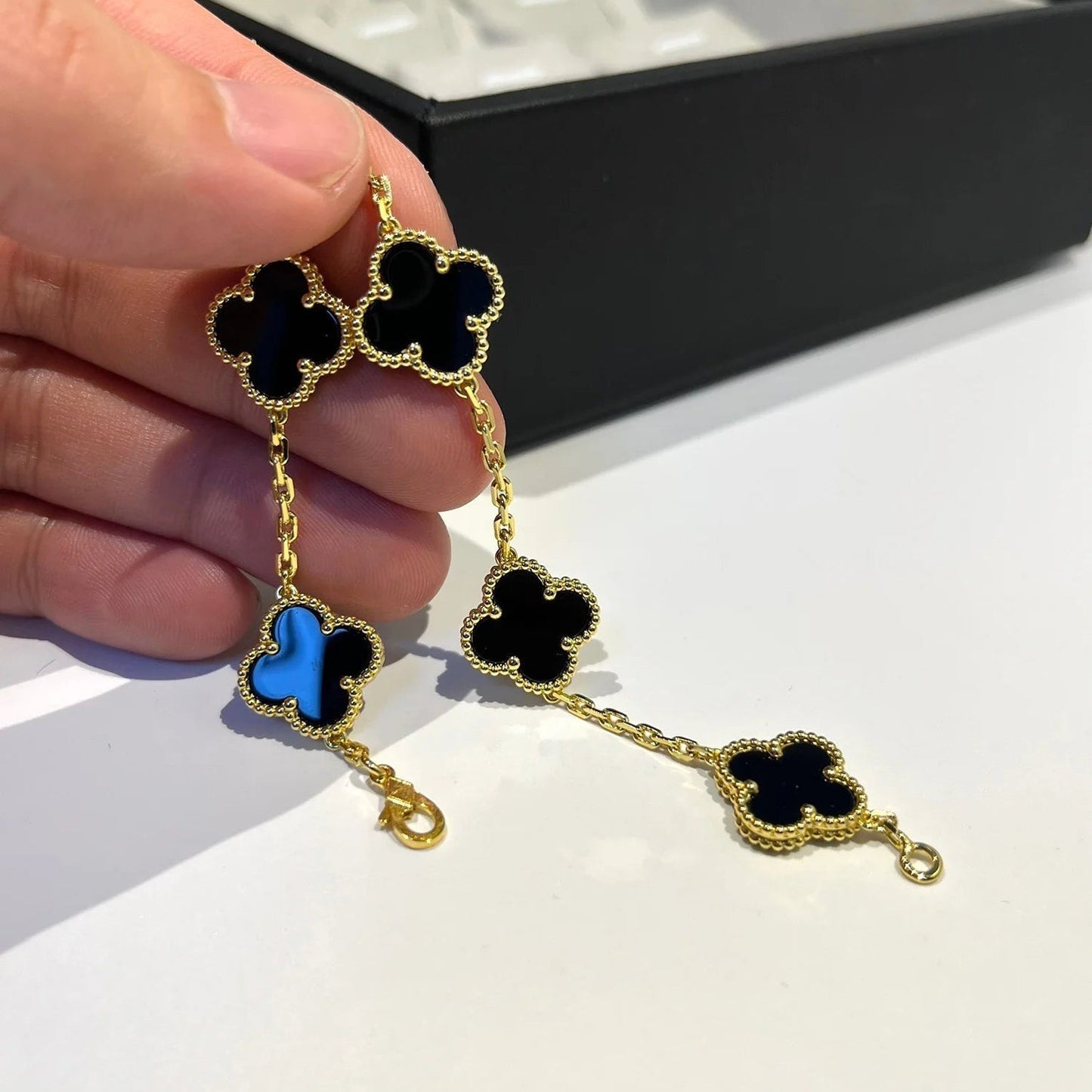 [Plus Jewelry]CLOVER  5 MOTIFS BLACK ONYX BRACELET