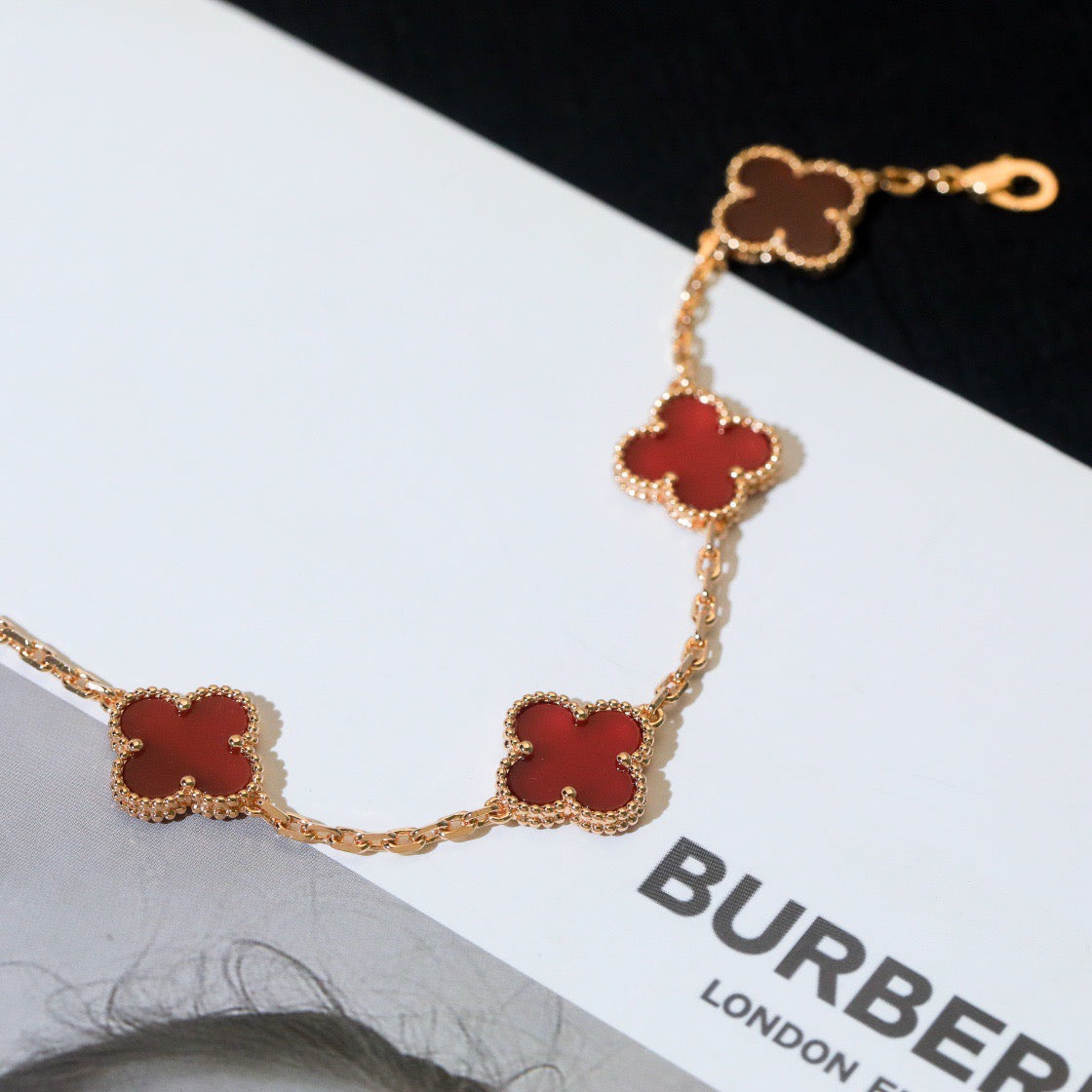 ˇShiny JewelryˇCLOVER 5 MOTIFS RED AGATE  BRACELET