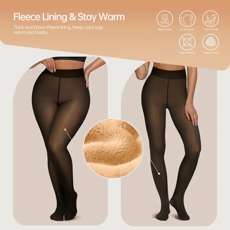 Women Fleece Lined Leggings Sheer Fake Translucent Pantyhose