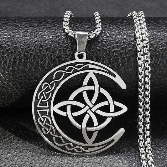 Celtic Knot Crescent Steel Pendant Necklace