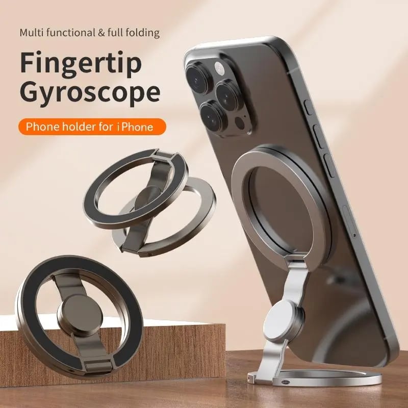 Phone Stand & Fidget Spinner Combo, Dual Magnetic Ring Stand, Foldable, 360° Rotation