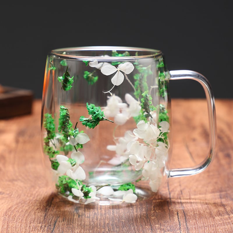 Transparent Double Glass Flower Tea Cup 350 ml