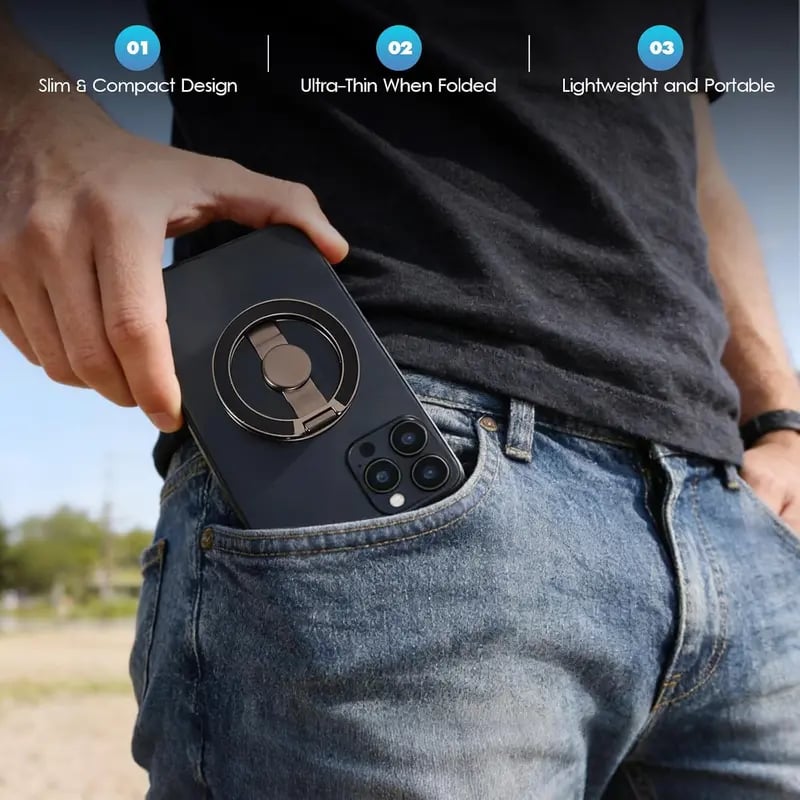 Phone Stand & Fidget Spinner Combo, Dual Magnetic Ring Stand, Foldable, 360° Rotation