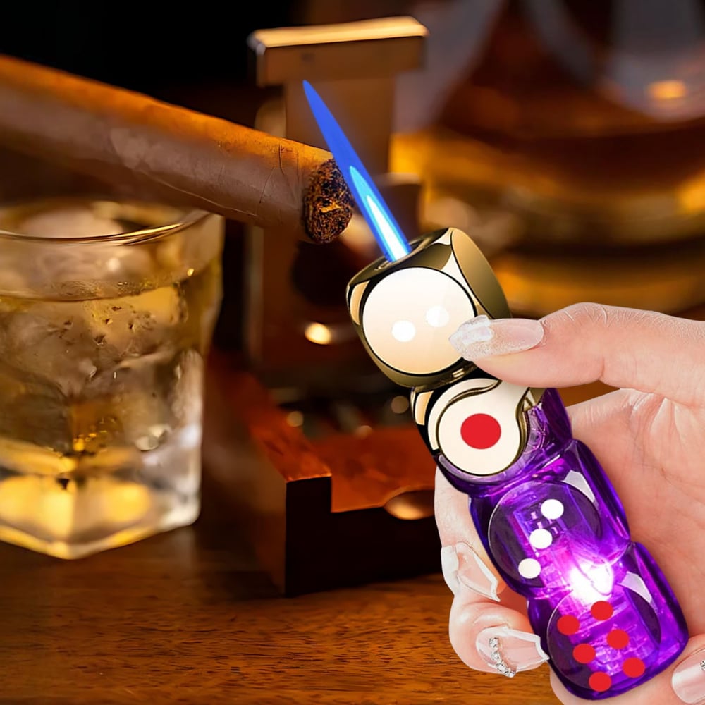 🎲 360° Spinning Dice Lighter 🔥 Windproof Jet Blue Flame, LED, Refillable EDC Gadget