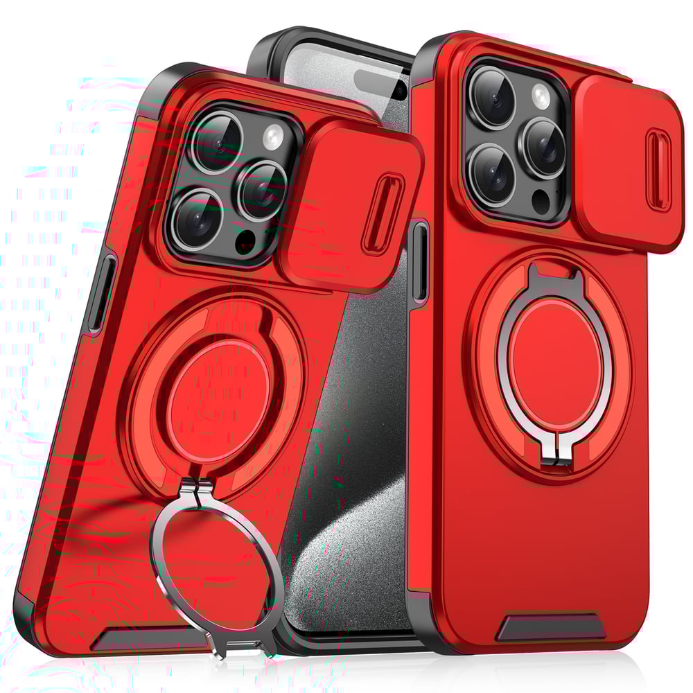 Case with Slide Camera Cover & Rotatable Ring Kickstand,  Grade Shockproof Protective Case for iPhone 11/12/13/14/15/16/17 Series