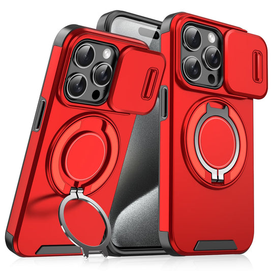 Case with Slide Camera Cover & Rotatable Ring Kickstand,  Grade Shockproof Protective Case for iPhone 11/12/13/14/15/16/17 Series