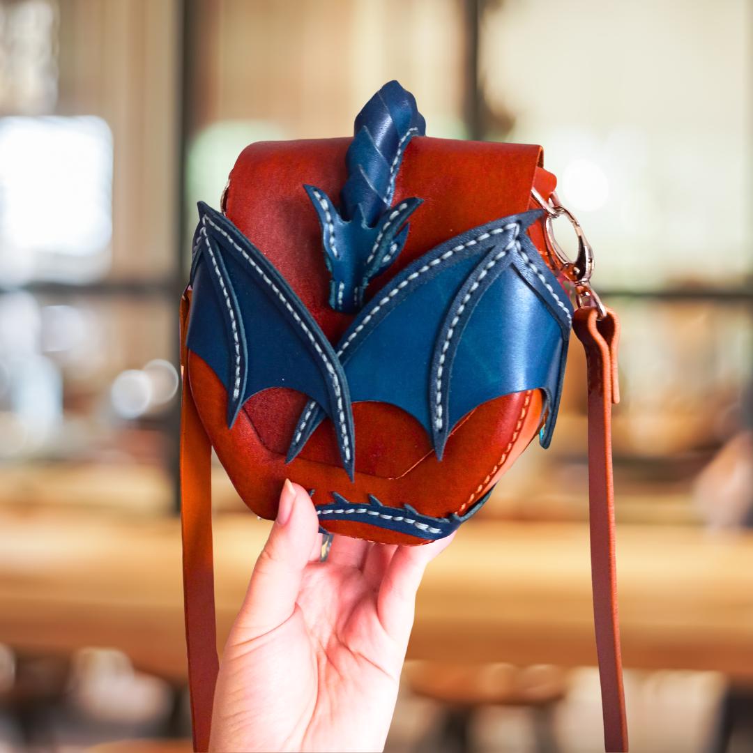 Dragon Embrace dragon handbag, natural leather