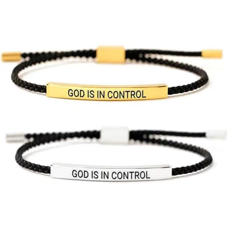 God is in Control Inspiration Bracelet, Unisex Adjustable Unisex Braided Christian Bracelet with Motivational Message Card Gift