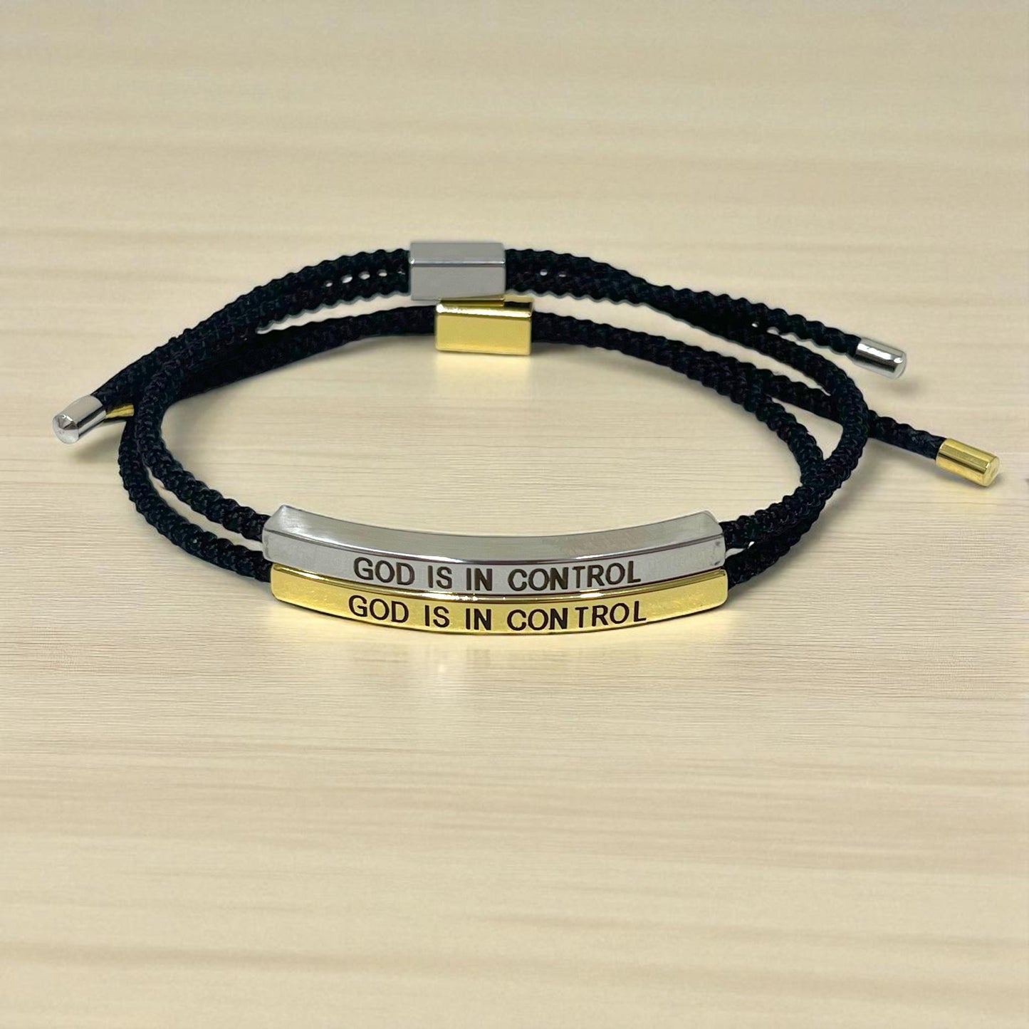 God is in Control Inspiration Bracelet, Unisex Adjustable Unisex Braided Christian Bracelet with Motivational Message Card Gift