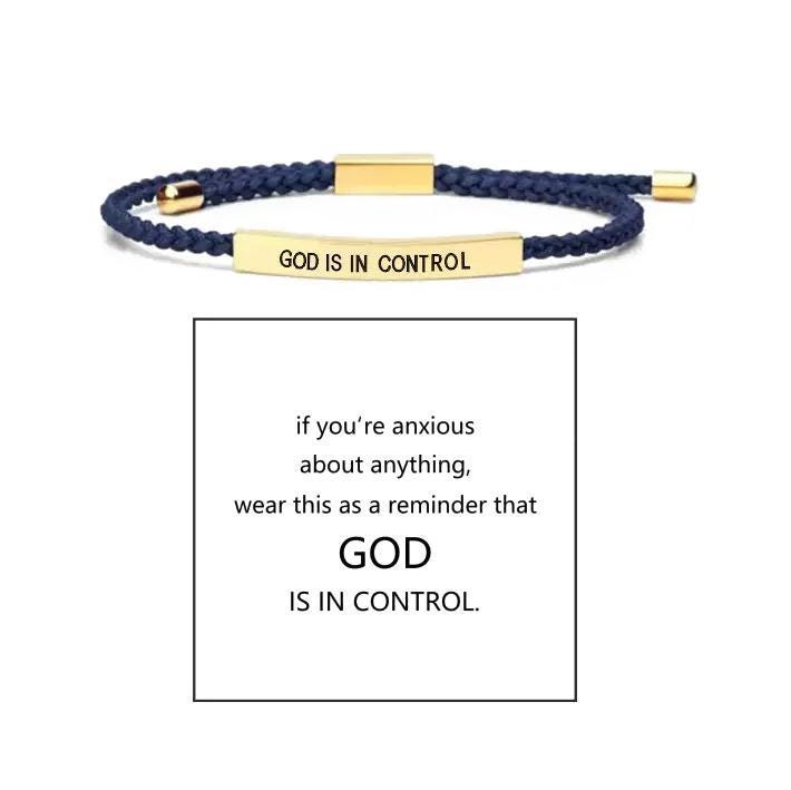 God is in Control Inspiration Bracelet, Unisex Adjustable Unisex Braided Christian Bracelet with Motivational Message Card Gift