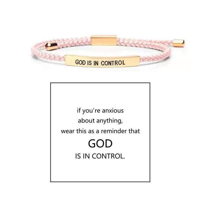 God is in Control Inspiration Bracelet, Unisex Adjustable Unisex Braided Christian Bracelet with Motivational Message Card Gift