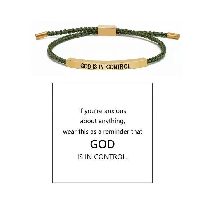 God is in Control Inspiration Bracelet, Unisex Adjustable Unisex Braided Christian Bracelet with Motivational Message Card Gift