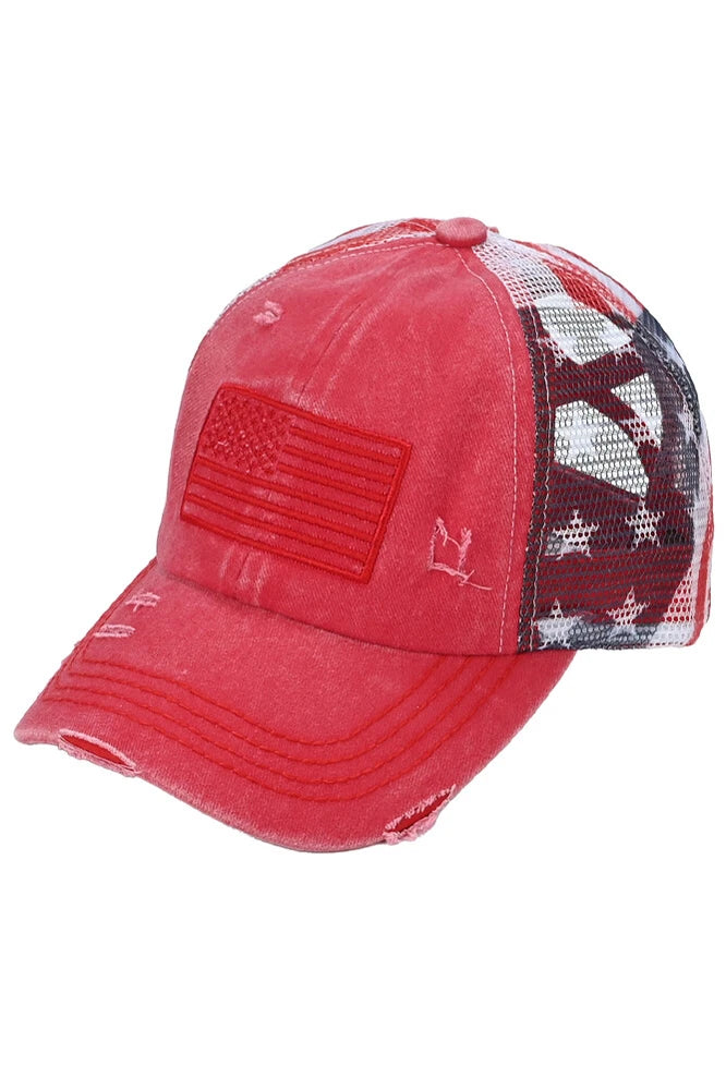 c.c women cotton brushed embroidery american flag mesh criss cross baseball cap