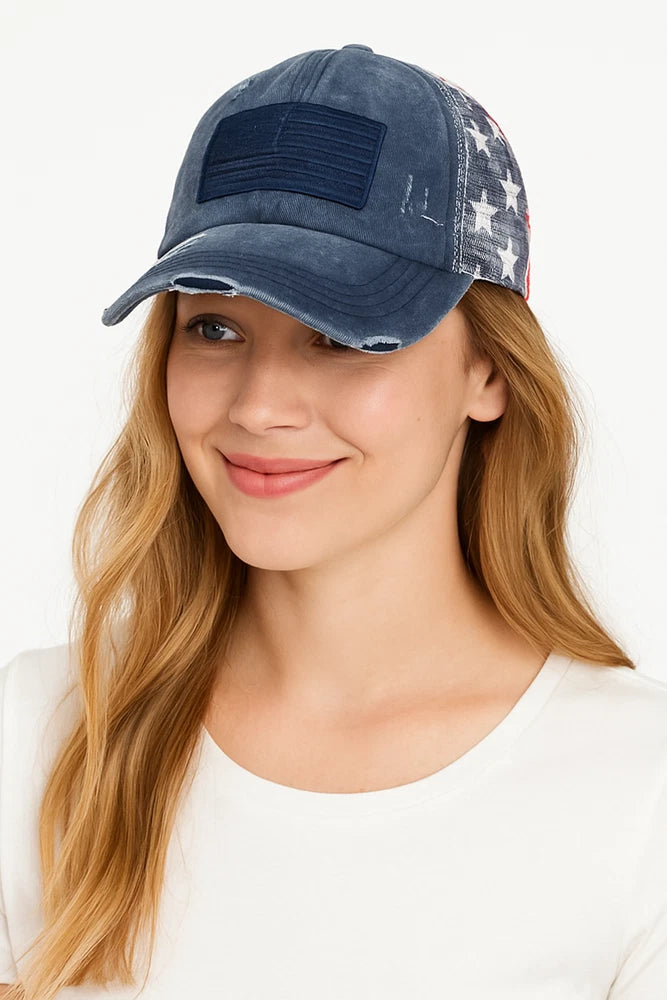 c.c women cotton brushed embroidery american flag mesh criss cross baseball cap