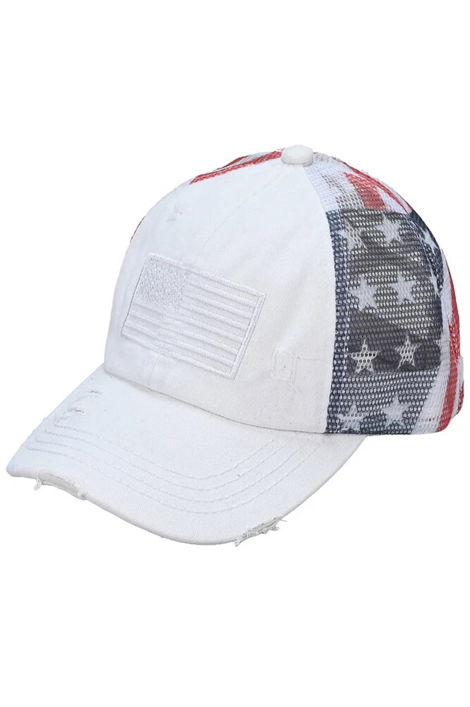 c.c women cotton brushed embroidery american flag mesh criss cross baseball cap