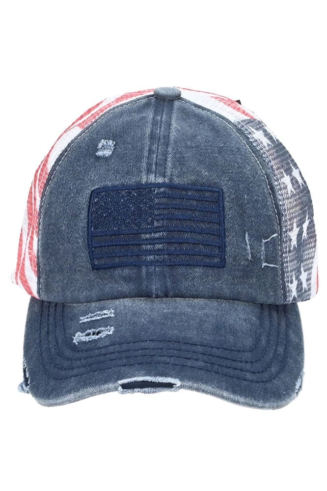 c.c women cotton brushed embroidery american flag mesh criss cross baseball cap