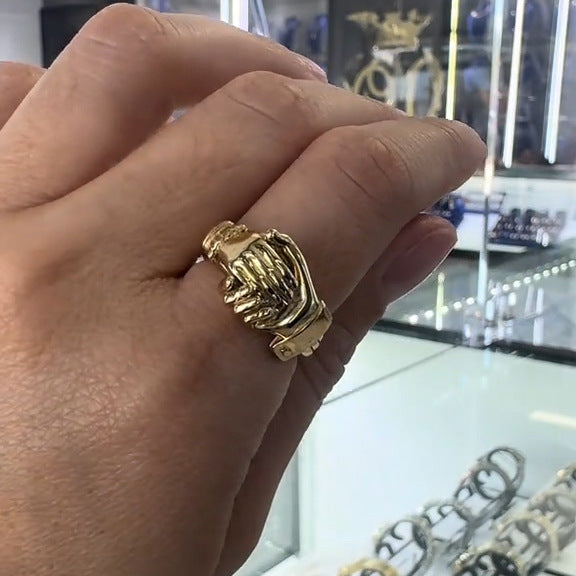 Open Hands Heart Ring Fede Gimmel Clasped Hands Ring Holding Hands Claddagh Band Hug Ring Bronze Couple Rings for Women